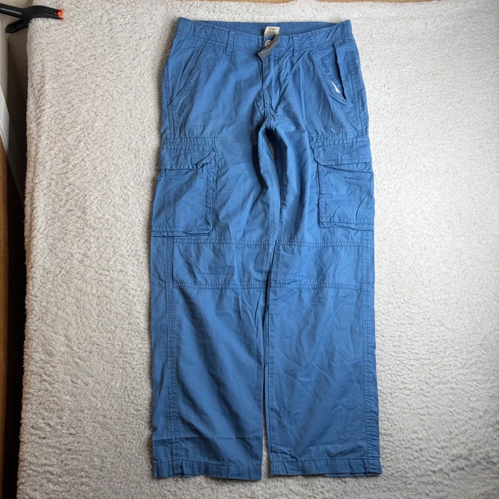 True Religion Blue Cargo Pants Mens 34 baggy loose Horseshoe Stitch Made in USA